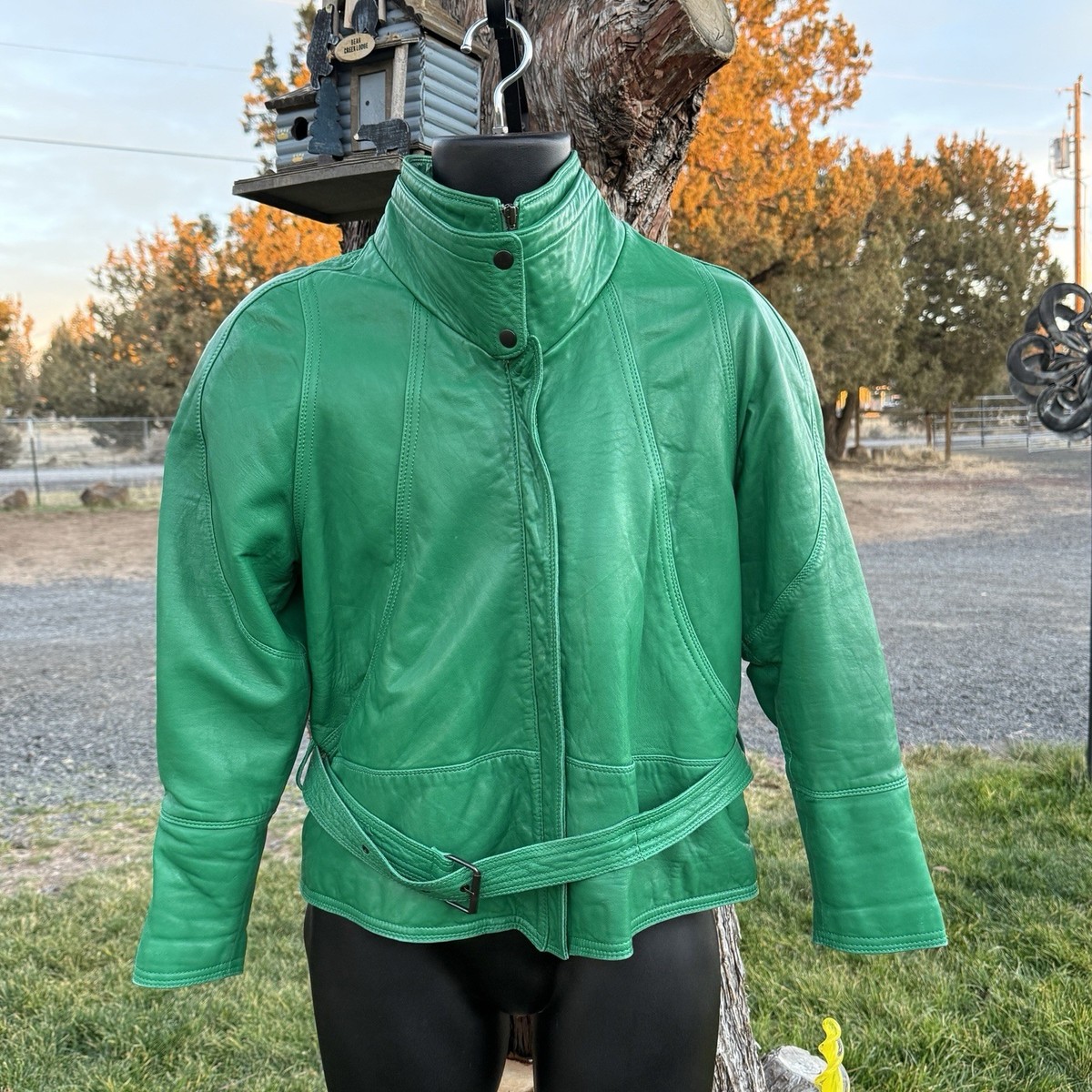 Vintage 80s North Beach Leather Michael Hoban Green Bomber Jacket 