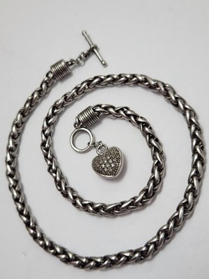 HEAVY 46.93g Sterling Silver THICK 18'' Wheat Chain Heart Toggle necklace CHUNKY