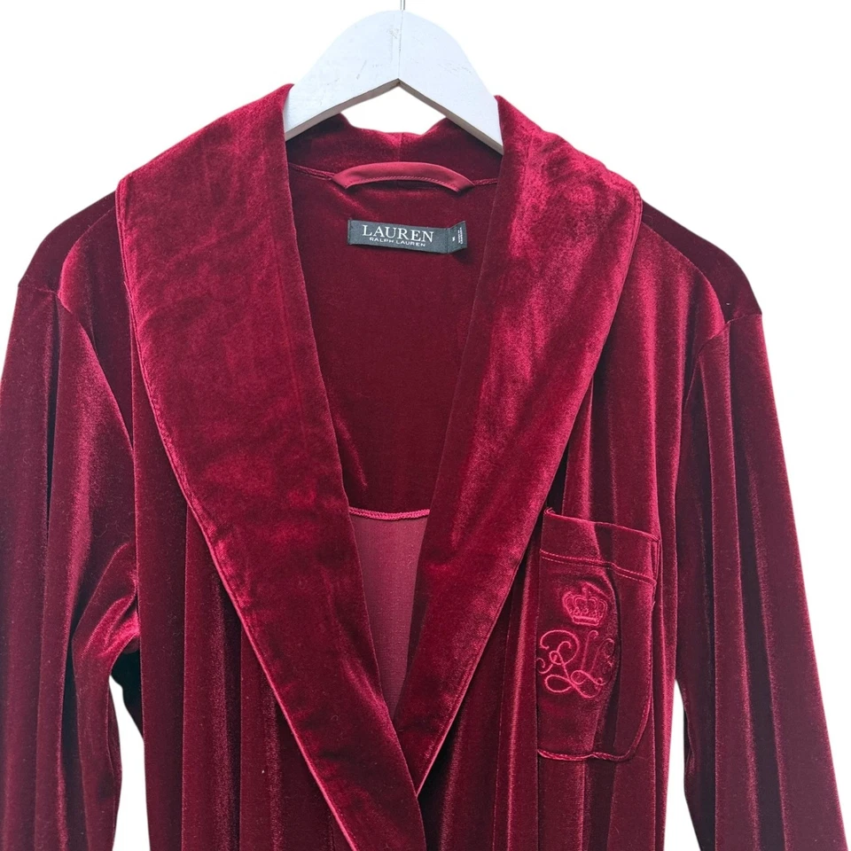 LAUREN Ralph Lauren Bata de Terciopelo Rojo Mediana Mujer Vacaciones Lujo Albornoz NUEVO Foto 3 de 4