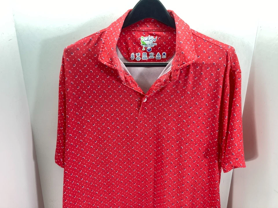 Camisa Polo Tailor Byrd Para Hombres XL Roja Floral Golf Rendimiento Absorbe Humedad FPS Foto 4 de 4