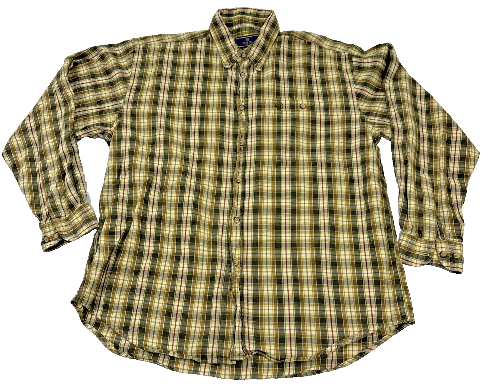 Beretta Men’s Large Long Sleeve Button-Down Plaid Cotton Shirt Outdoor Casual