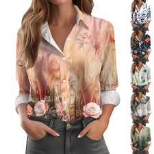 Women's Shirt Blouse Print Button Long Sleeve Casual Basic Shirt Collar Regular