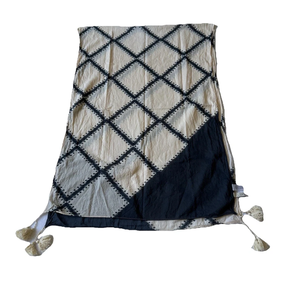 Ann Taylor Loft 矩形围巾 浅桃色 海军蓝 流苏 钻石 印度 — 第 2/4 张图片