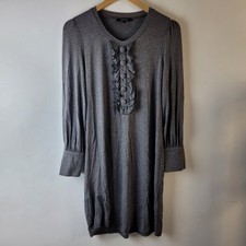 Jaeger Women Size S Grey Soft Stretch Frill Dress Stretch Formal Career Work