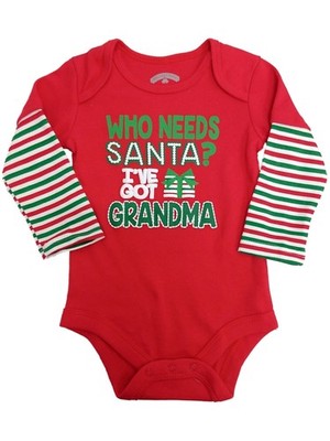 Infant Boys Red Who Needs Santa I've Got Grandma Christmas Creeper Bodysuit 0/3M
