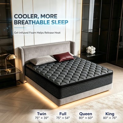 12'' 14'' Gel Memory Foam Twin Full Queen King Spring Hybrid Mattress in a Box NEW