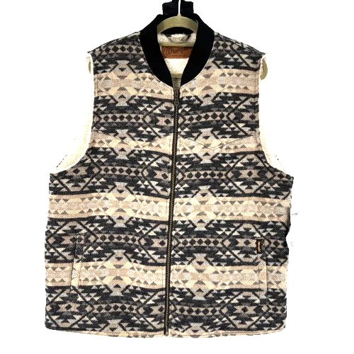 New Wrangler Men's Southwestern Sherpa Lined Zip Vest Large Brown Cowboy Landman