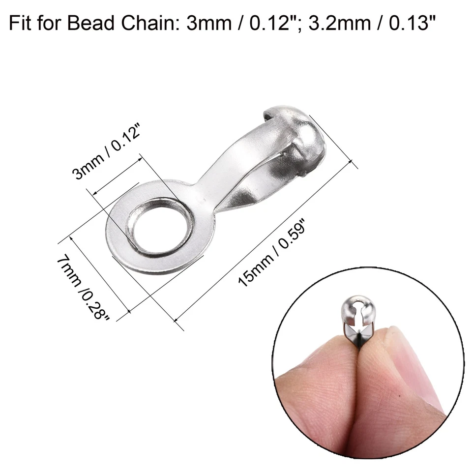 Conector de cadena de bola de 50 piezas 3 mm 3,2 mm eslabón de crimpado de bucle de tracción de acero inoxidable Foto 2 de 4