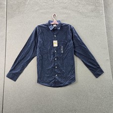 Van Heusen Men Button Up Shirt M 15-15 1/2 Blue Geometric Slim Long Sleeve NWT