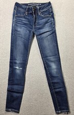 American Eagle Outfitters Jeans Womens 00 Short Blue Stretch Distressed Jegging