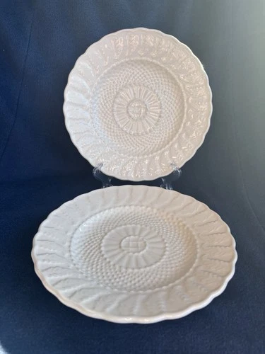 Set of 2 Bordallo Pinheiro Basketweave & Leaf White Salad Plate 8" Portugal