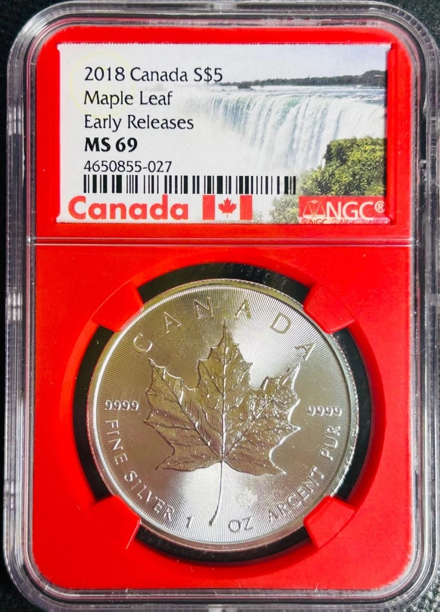 Canadian Maple Leaf MS 69 Grade 2018 Year Silver Bullion Coins for
