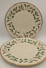2 LENOX Dimension Collection HOLIDAY Gold DINNER PLATE Pair ~ Excellent