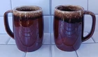 Vintage Hull Pottery Brown Drip Glaze Mugs Cup Stein Set Of 2 Made In USA