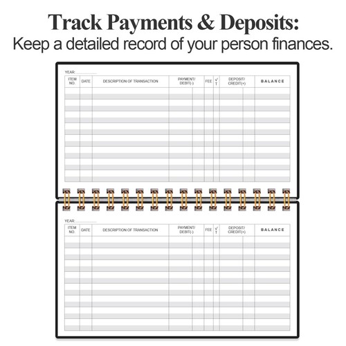Check Registers for Personal Checkbook - A6 Blank Ledger Transaction Black - Picture 3 of 7