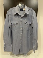 Vintage Wrangler Western Pearl Snap Shirt Blue Chambray Made inUSA Men's 16.5x34