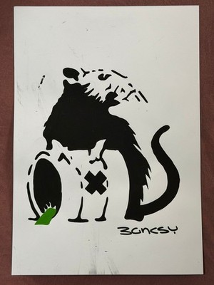 banksy painting drawing on old paper signed stamped