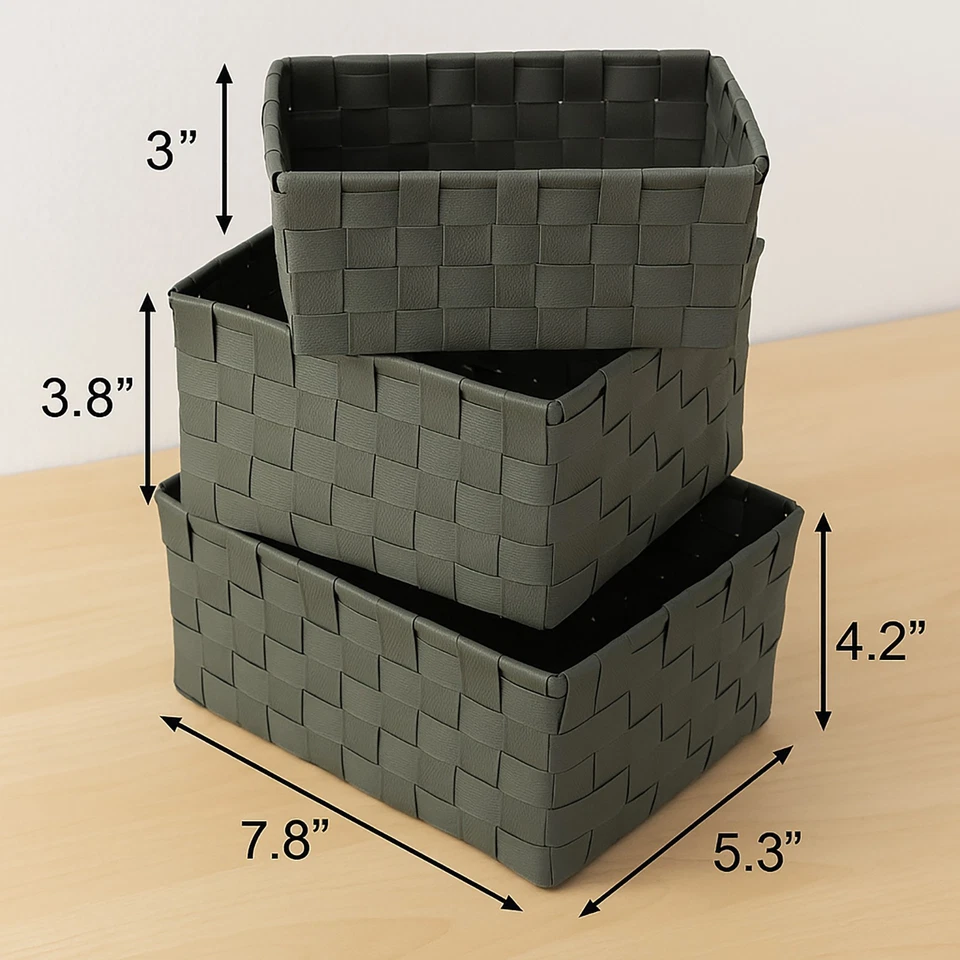 Evideco SET OF 3 Checkered Woven Strap Storage Basket Totes - Image 2 of 2