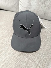 Puma Hat Cap Size S/M Gray Black Cat Logo Golf Flex Stretch Fitted