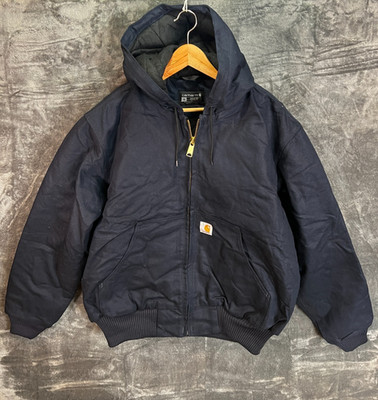 Carhartt Active Jacke Navy Blau Fleece Gefüttert Deadstock Herren M fällt Large aus