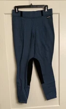 Kerrits Blue Herringbone Sz L Leggings Fleece Lined Knee Patch Tights Breeches