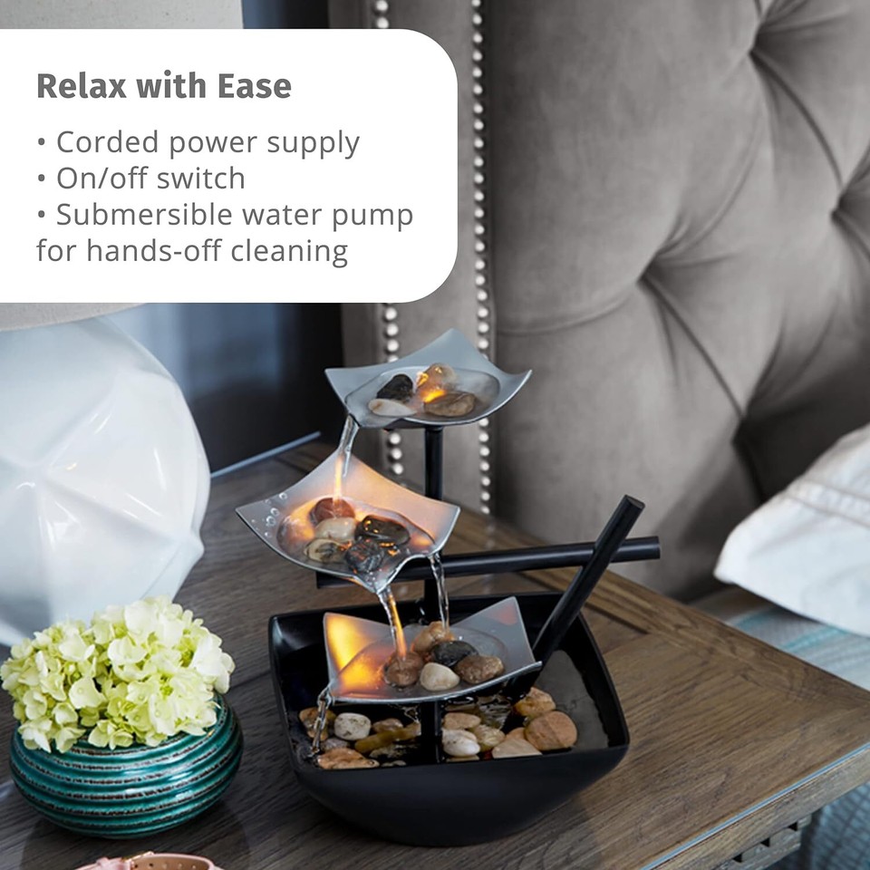 Fountain Water Tabletop Relaxation Envirascape Illuminated Home Decor