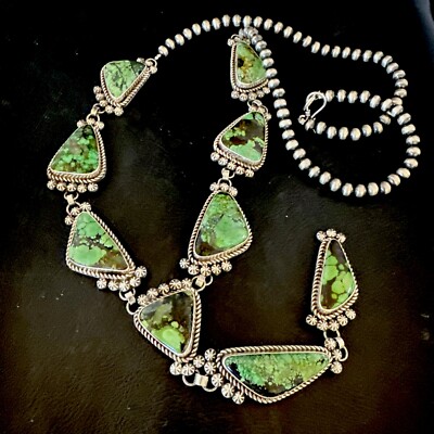 Mens LARIAT Green  Spiderweb Turquoise Necklace Navajo 30'' 17435
