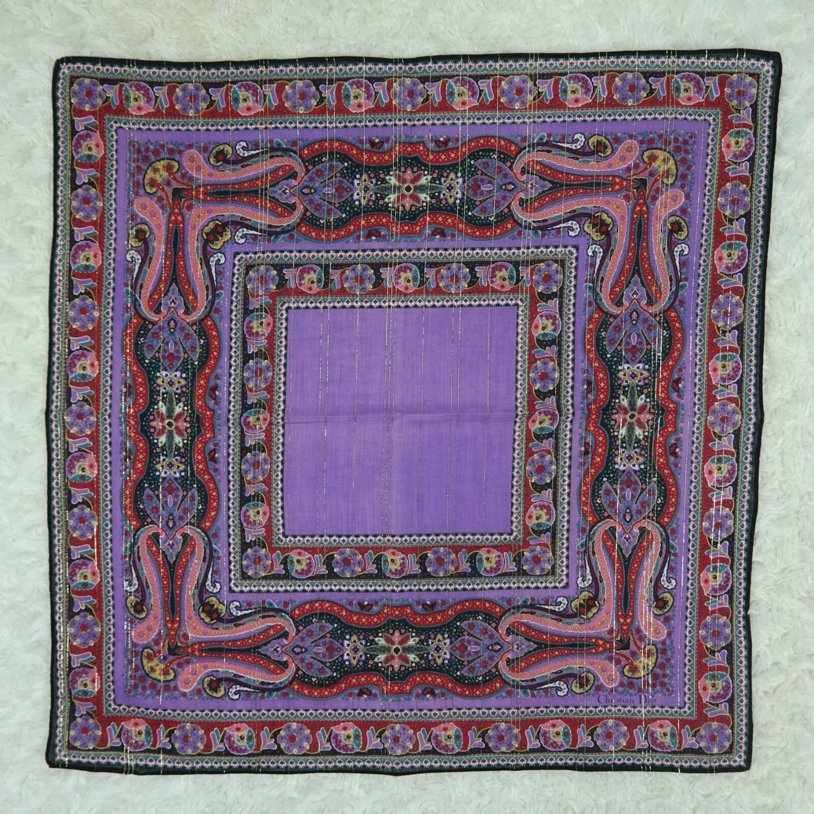 N500 CHRISTIAN DIOR foulard violet coton cachemire foulards poche carré 20