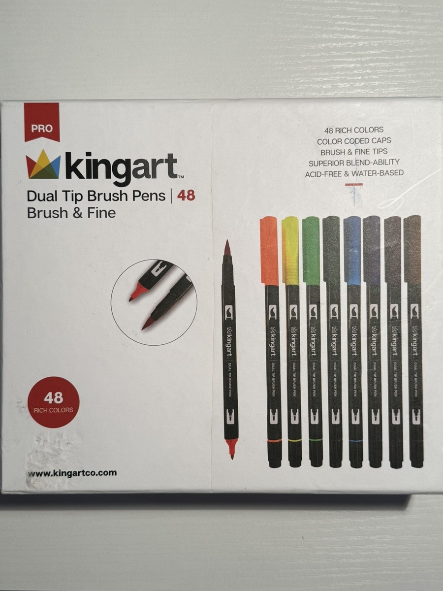 KingArt 445-48 PRO Dual TIP Brush Fine Tip PENS, 48 Colors! New