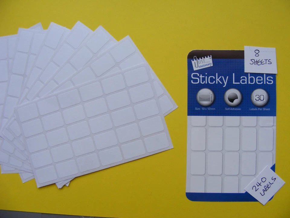 240 Small White Sticky Labels 19 x 12mm Price Stickers Tags Blank Self Adhesive