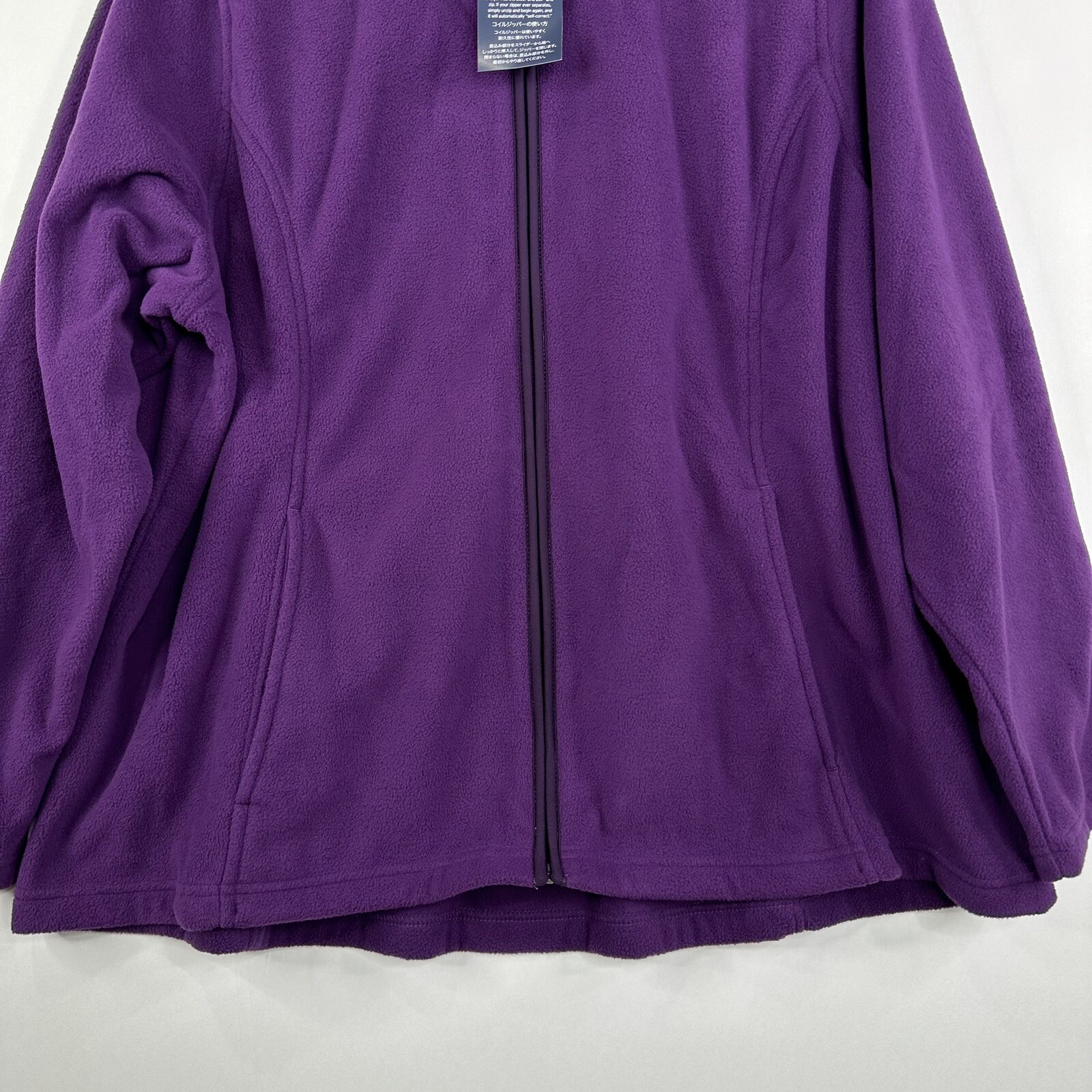 Lands End Womens Purple Full Zip Fleece Jacket 2X Mock Neck Lightweight
