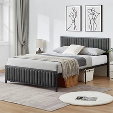 Upholstered Bed Frame Twin Queen Full Size Metal Platform Bed with Headboard
