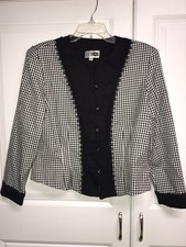 Petite Focos Button Front Plaid Lace Design Blazer Womens Size 14p Exc Cond