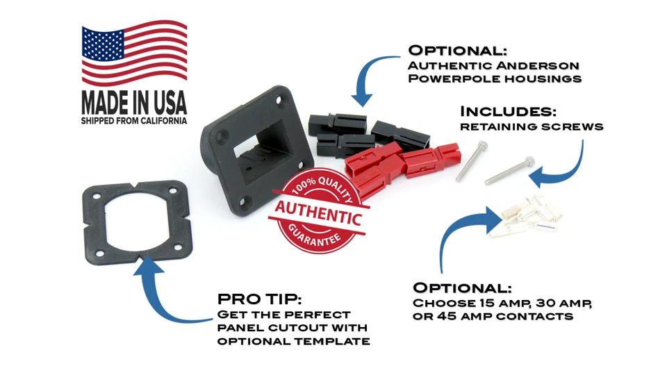 Adaptador de montaje en panel para Anderson Powerpole PP15/30/45 2x3 compuesto de carbono Foto 3 de 4