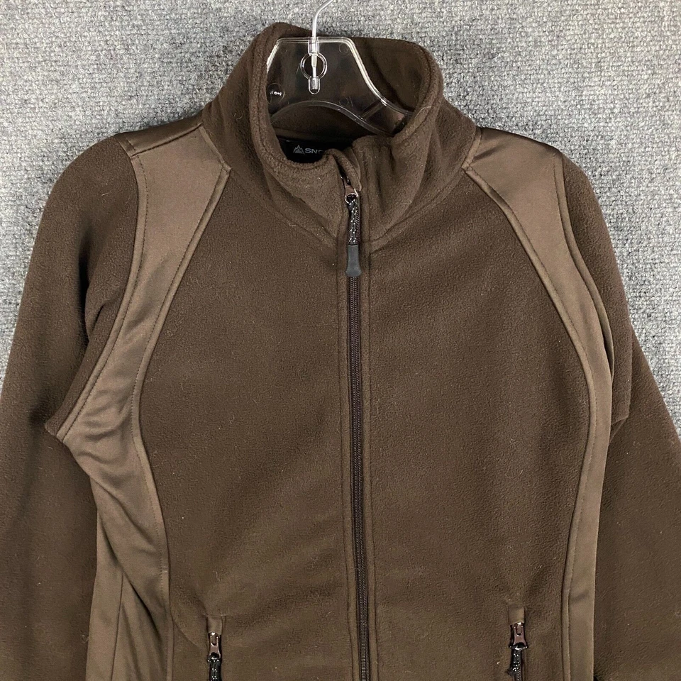 Jaqueta de lã Snozu feminina marrom média zíper completo remendo de cotovelo 100% poliéster - Imagem 2 de 4