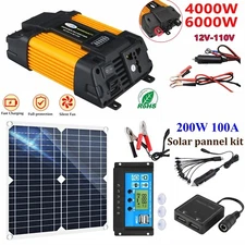 6000W Complete Solar Panel Kit Solar Power Generator 100A Home 110V Grid System