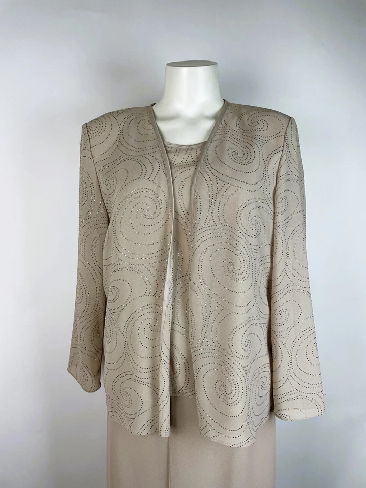 R & M Richard's брюки костюм бежевый блестящий золотой вечер 3 изделия брюки костюм 12 миниатюрный - Изображение 3 из 4