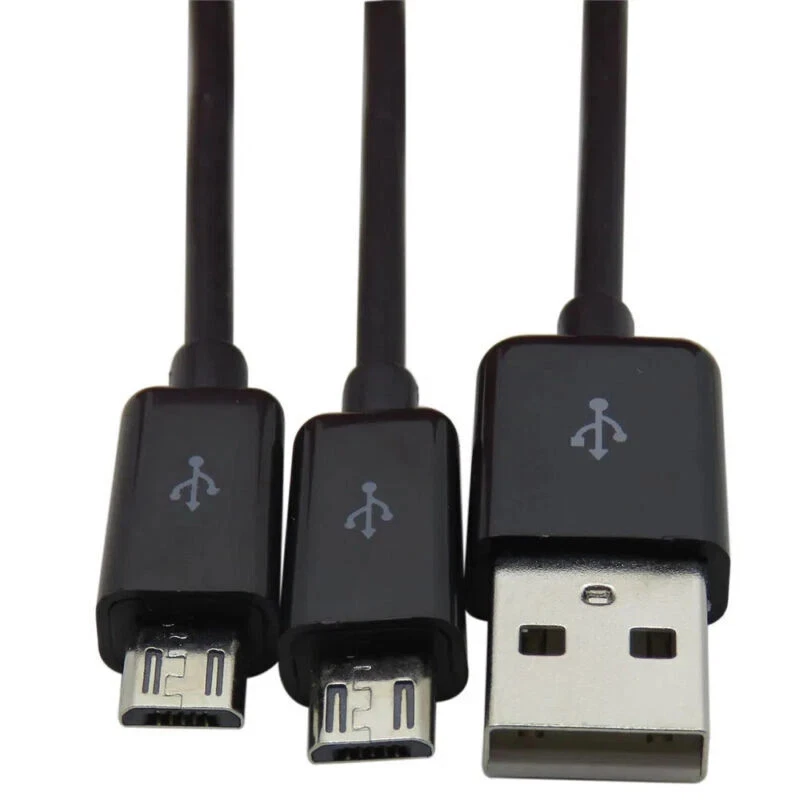 USB 2.0 A to Dual Micro 5Pin Data Charging Cable Y Splitter | Male to Male 1m - Image 2 of 4