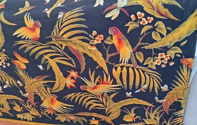 Veritable Java Hollandais 4609R Tropical Birds Print Black/Yellow 63'' x 45''Panel