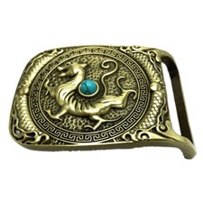 Tiger Turquoise Solid Brass Mens Belt Buckle Western Cowboy Vintage Antique