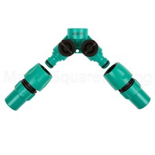 HOSE PIPE CONNECTOR KIT 3PC OUTSIDE TAP DUAL SHUT OFF QUICK FIX CLICK PLASTIC WT