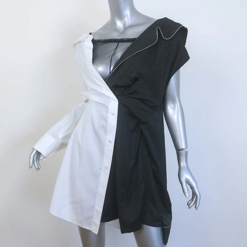 Vestido Pijama Alexander Wang Deconstruido Azul Marino Rayas y Blanco Algodón Talla 8 Foto 2 de 4