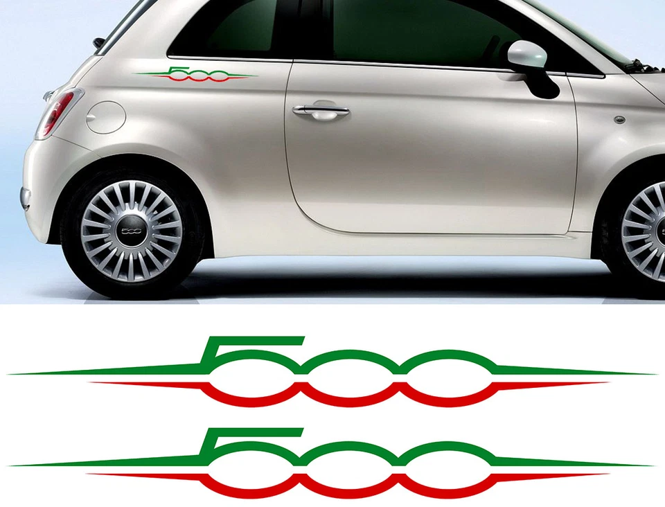 2 X LOGOS TRICOLORE ITALIA ITALIE FIAT 500 ABARTH 55cm AUTOCOLLANT STICKER FA136