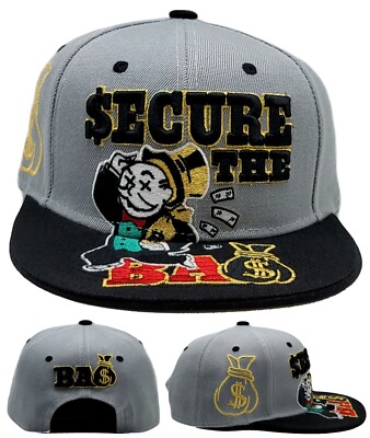 Secure the Money Penny Bag New Uncle Leader Rich Monopoly Era Snapback Hat Cap