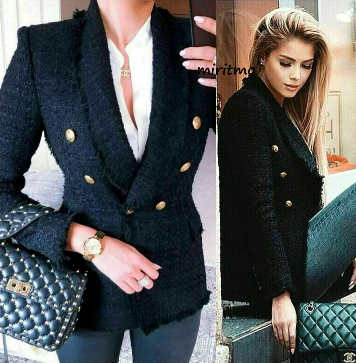 Zara tweed deals jacket black