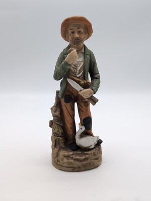 Vtg Homco 1417 Figurine 8'' Old Man Farmer Smoking Pipe Duck Knife Green Jacket 