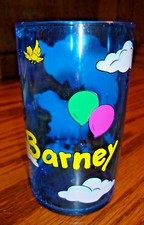 Vtg 1994 Barney Blue Dinosaur Child's Cup Plastic Tumbler Balloons Clouds  AA3