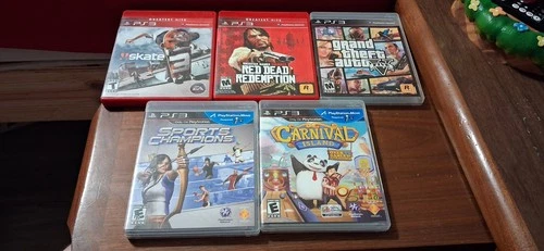 PS3 Game Lot Of 5 (Red Dead 1, Grand Theft 5, Skate 3, Sports Champs, Carnival)