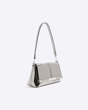 River Island Womens Clutch Bag Silver Bar Front Studded Fastening Shoulder Strap