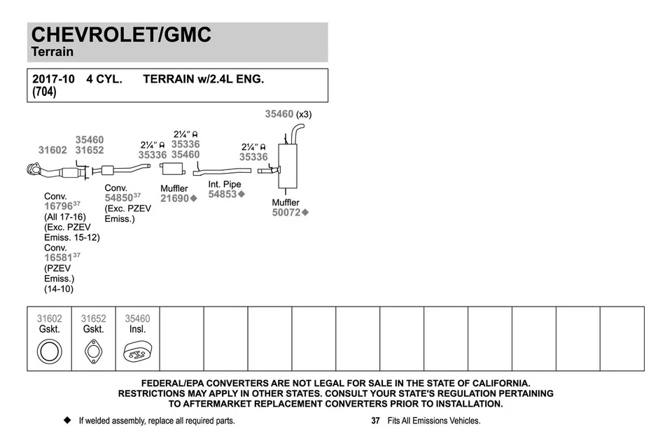 For Chevy Equinox 10-17 Walker 54853 Aluminized Steel Exhaust Intermediate Pipe - Imagem 3 de 3
